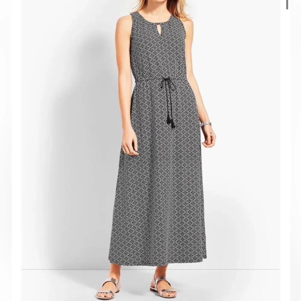 Talbots Avalon Tiles Jersey Maxi Dress Black White Geometric Maxi SM women’s EUC - Picture 2 of 14